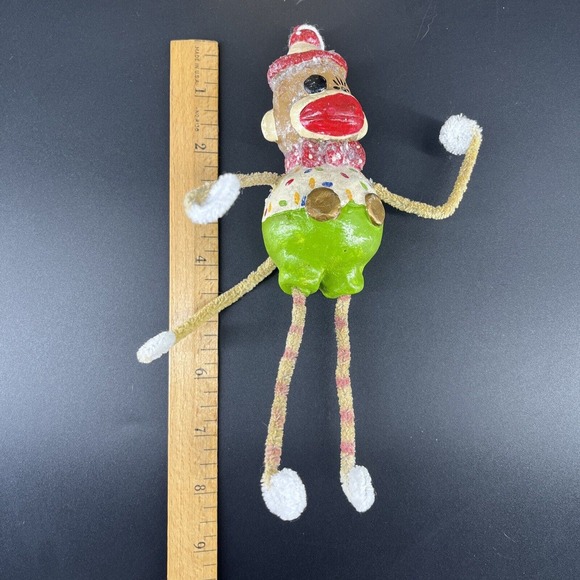 Penny McAllister Clown Sock Monkey Christmas Tree Ornament Yellow Red Polka Dots - Picture 7 of 16